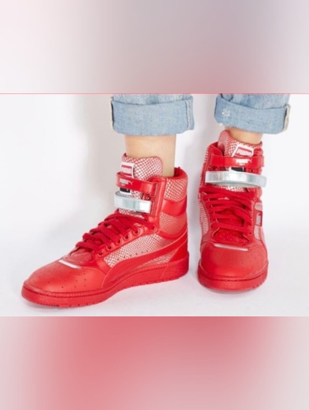 ** Puma Sky II 2 Hi Future Barbados Cherry Red Silver NIB Womens 6.5 Leather